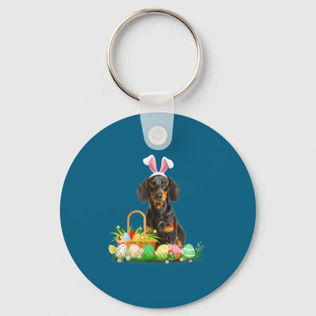 Cute dachshund easter day bunny eggs easter costum key ring (Front)
