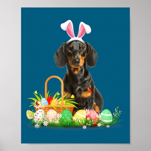 Cute dachshund easter day bunny eggs easter costum poster (Front)