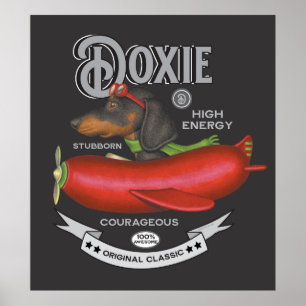 Cute Dachshund Flying Sausage-Shaped Plane Poster