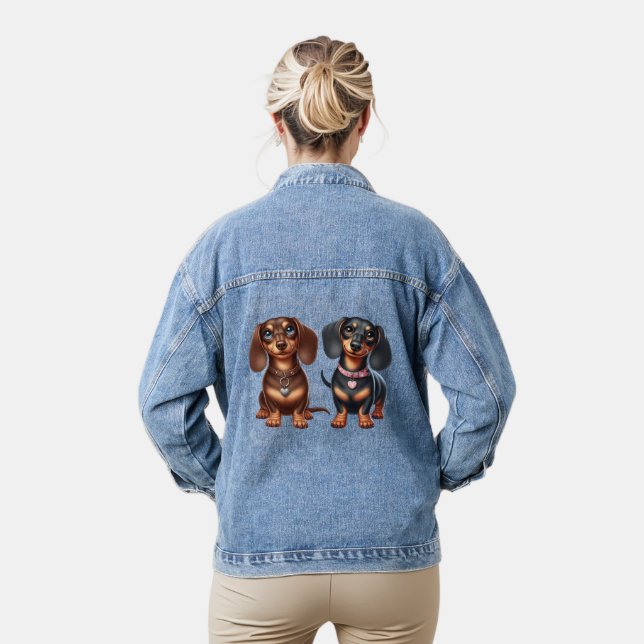 Cute dachshund friends denim jacket (Model)