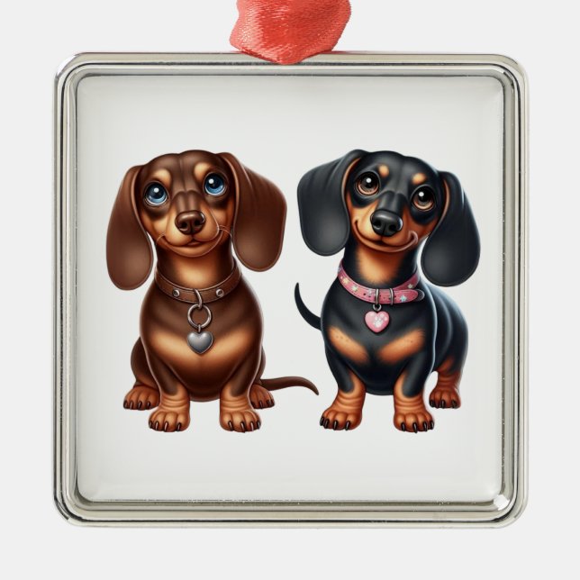 Cute dachshund friends metal ornament (Front)