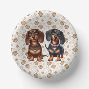 Cute dachshund friends paper plate