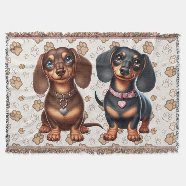 Cute dachshund friends throw blanket (Front)