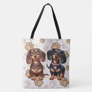 Cute dachshund friends tote bag