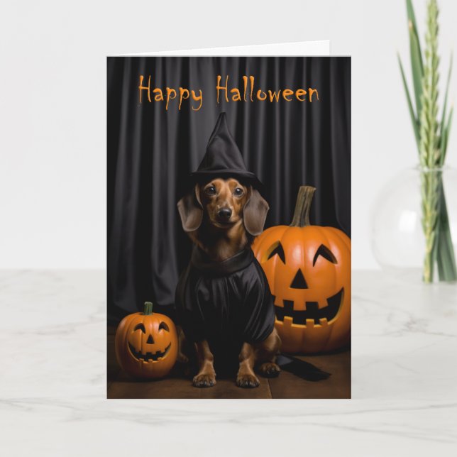 Cute Dachshund Halloween Card (Front)