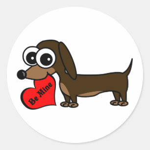 Cute Dachshund Holding Be Mine Heart Classic Round Sticker