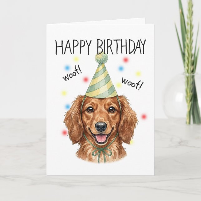 Cute Dachshund Illustration Personalized Birthday  Card (Front)