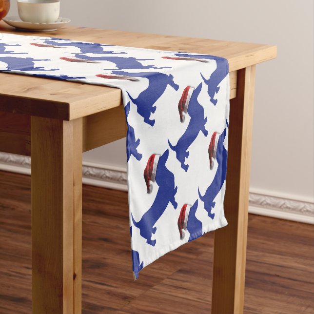 Cute Dachshund in a Santa Hat Short Table Runner (In Situ)