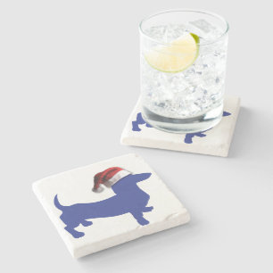Cute Dachshund in a Santa Hat Stone Coaster