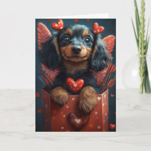 Cute Dachshund in Cupid Costume Valentine's Day Card