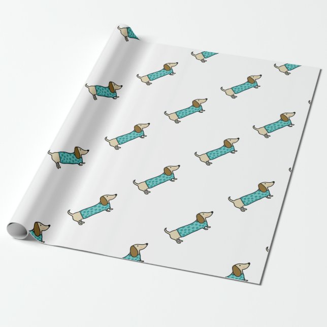 Cute dachshund in mint blue wrapping paper (Unrolled)