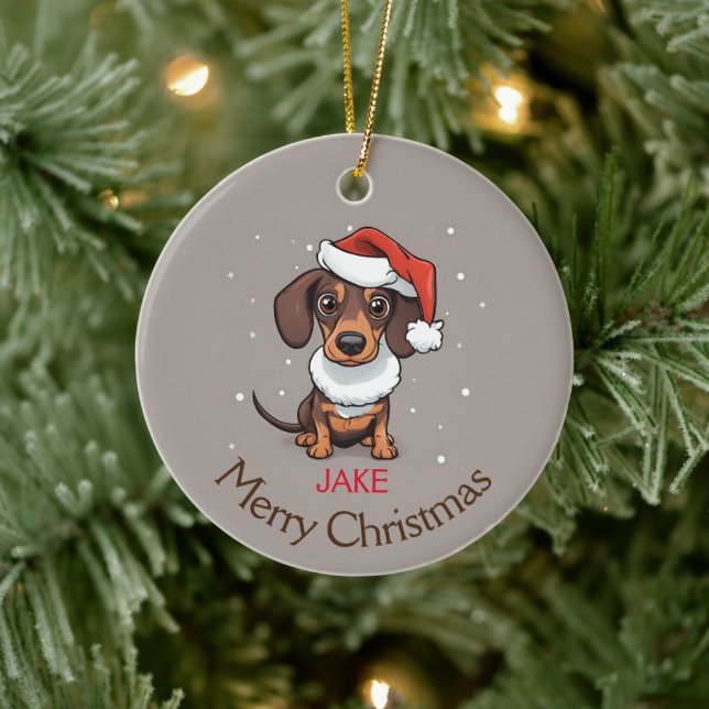 Cute Dachshund in Santa Hat Christmas Ornament (Tree)