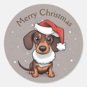 Cute Dachshund in Santa Hat Christmas Stickers