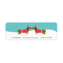 Cute dachshund in the snow Christmas return label
