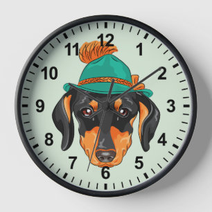Cute Dachshund in Tyrolean Hat Clock