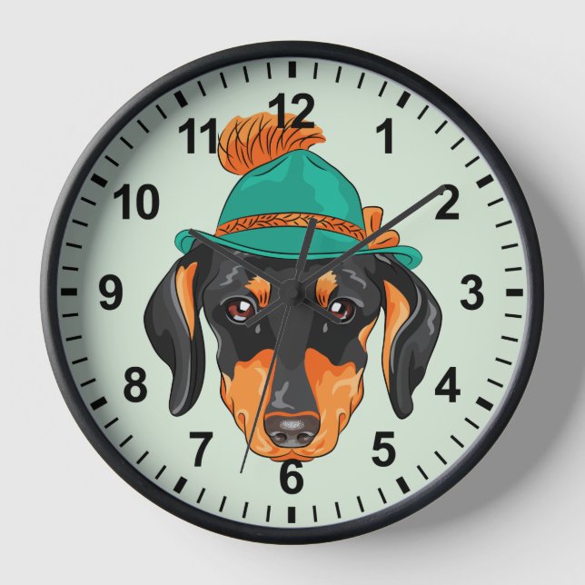 Cute Dachshund in Tyrolean Hat Clock (Front)