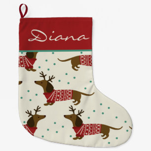 Cute Dachshund Large Christmas Stocking