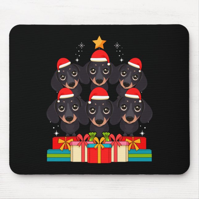 Cute Dachshund Le Doxie Christmas Tree Xmas Hat Lo Mouse Pad (Front)