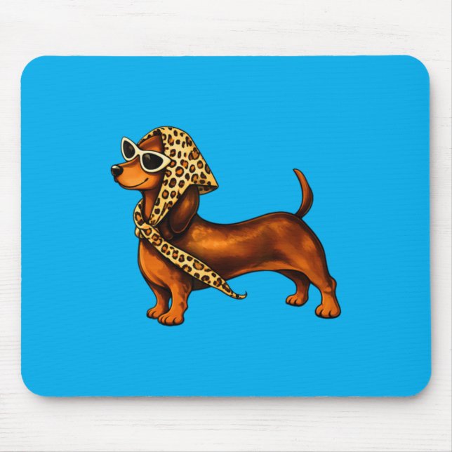 Cute Dachshund Leopard With Sunglasses Funny Mouse Pad (Front)