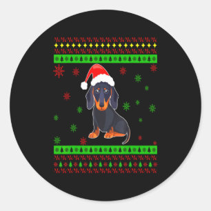 Cute Dachshund Long Dog Mom Merry Xmas New Year Classic Round Sticker