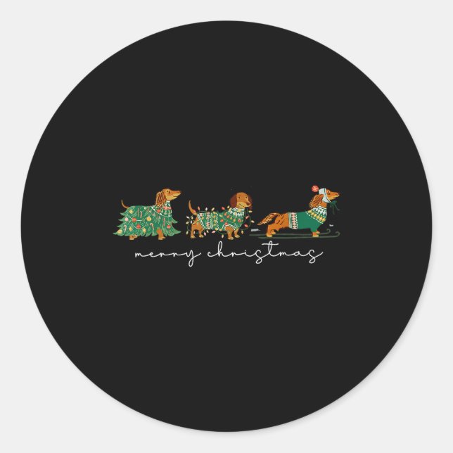Cute Dachshund Merry Christmas Weiner Dog Lover Xm Classic Round Sticker (Front)