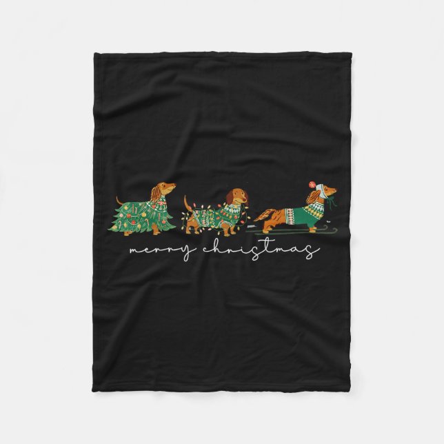 Cute Dachshund Merry Christmas Weiner Dog Lover Xm Fleece Blanket (Front)