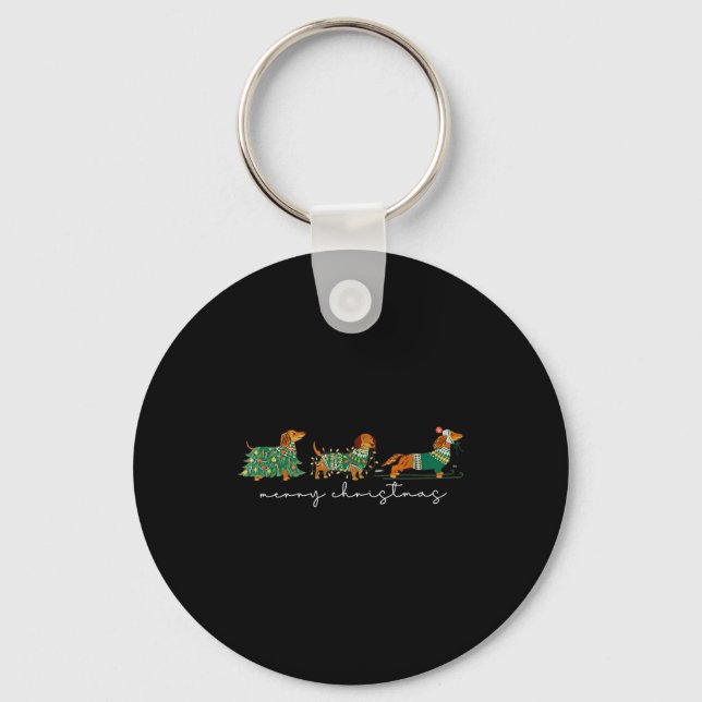 Cute Dachshund Merry Christmas Weiner Dog Lover Xm Key Ring (Front)