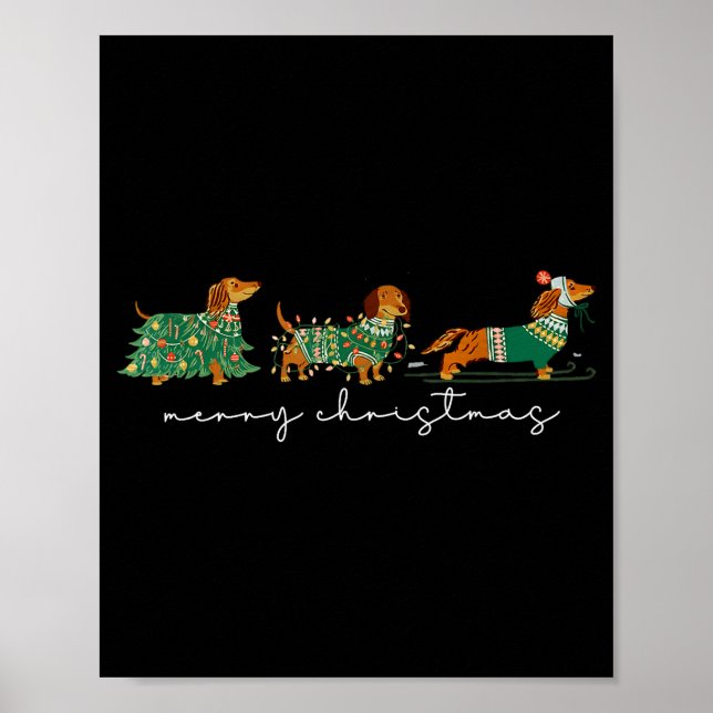 Cute Dachshund Merry Christmas Weiner Dog Lover Xm Poster (Front)