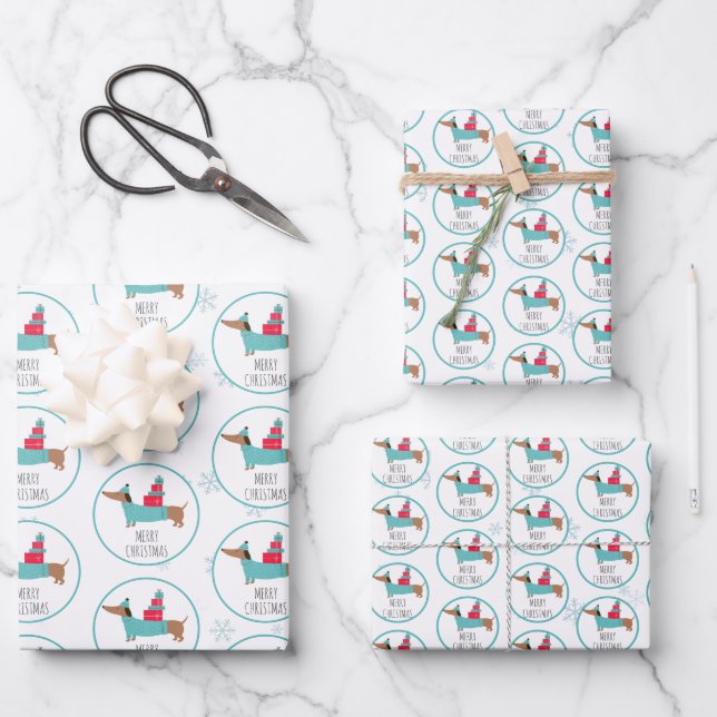 Cute Dachshund Merry Christmas Wrapping Paper Sheet (Front)