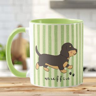 Cute Dachshund Name Green Vintage Stripes Mug