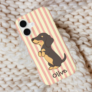 Cute Dachshund Name Pink Vintage Stripes