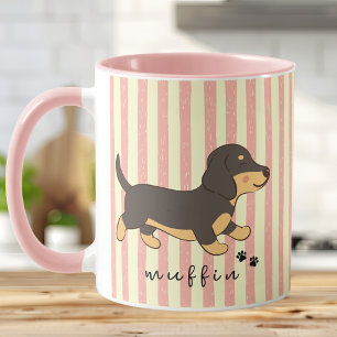 Cute Dachshund Name Pink Vintage Stripes Mug