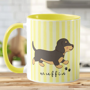 Cute Dachshund Name Yellow Vintage Stripes Mug