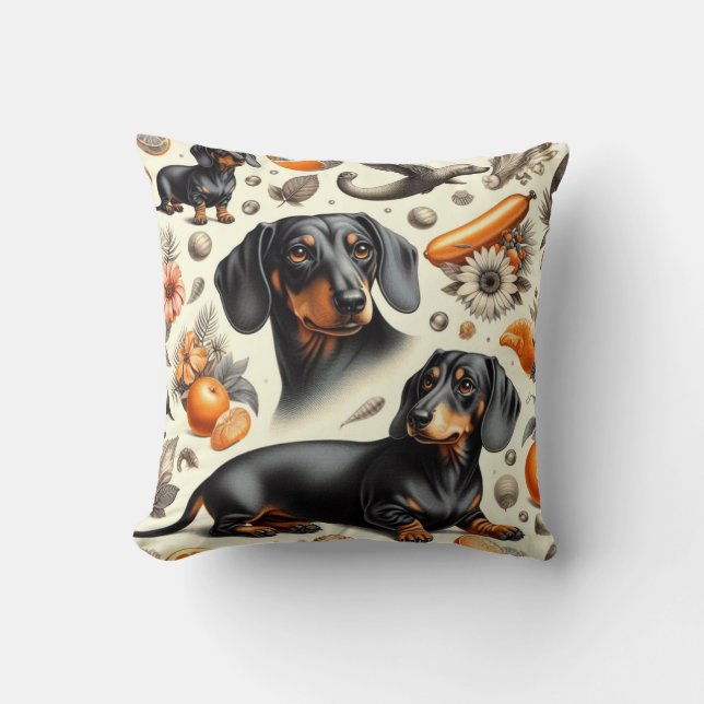 Cute Dachshund Pattern Cushion (Front)