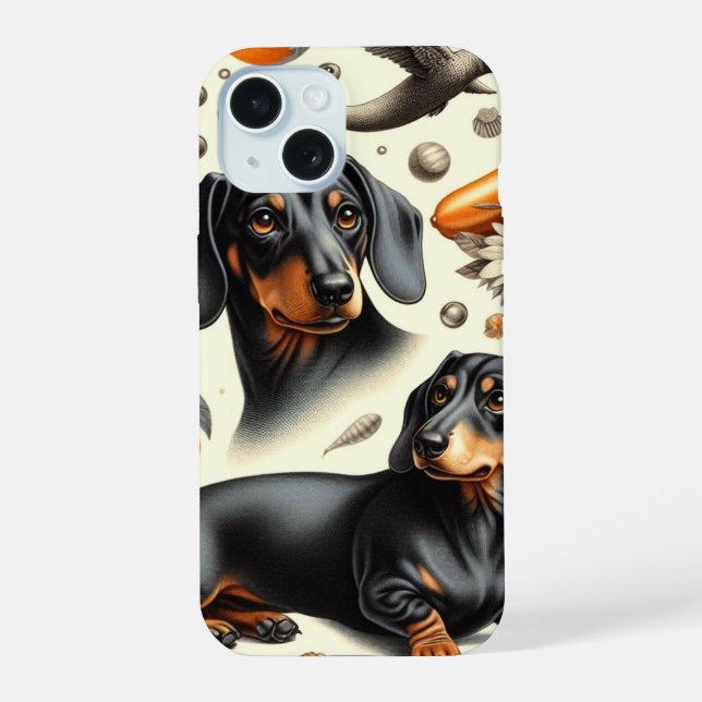 Cute Dachshund Pattern iPhone 15 Case (Back)