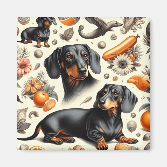 Cute Dachshund Pattern Magnet (Front)