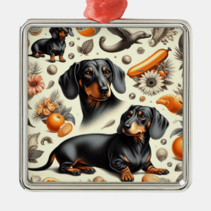 Cute Dachshund Pattern Metal Ornament