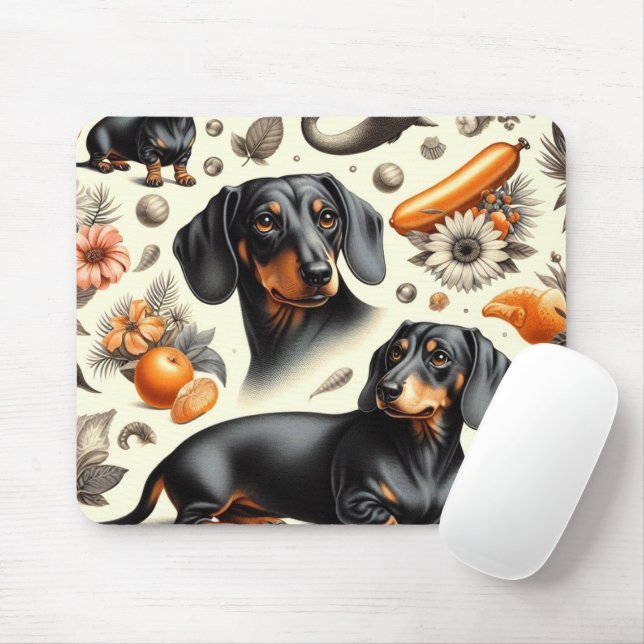 Cute Dachshund Pattern Mouse Pad (With Mouse)