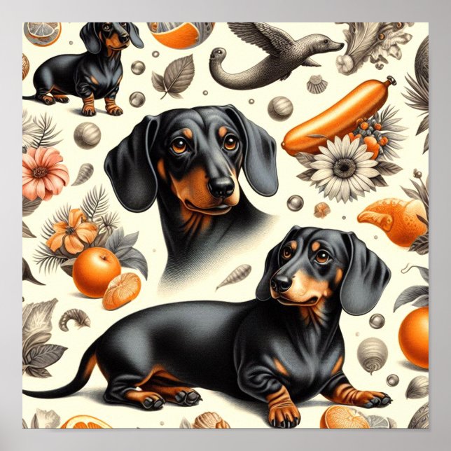 Cute Dachshund Pattern Poster (Front)