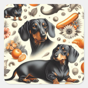 Cute Dachshund Pattern Square Sticker