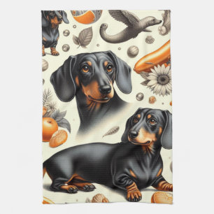 Cute Dachshund Pattern Tea Towel