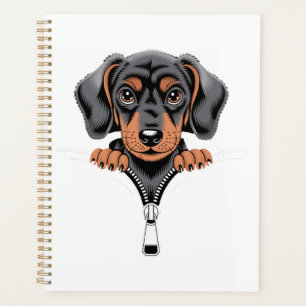 Cute Dachshund Peeking Out of Zipper Illustration Planner