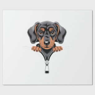 Cute Dachshund Peeking Out of Zipper Illustration Wrapping Paper