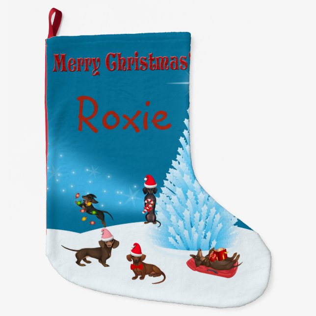 Cute Dachshund Personalised Christmas Stocking (Front)