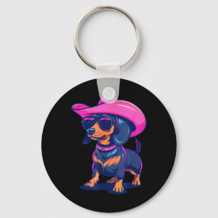 Cute Dachshund Pink Cowboy Hat Wiener Sausage Dog Key Ring