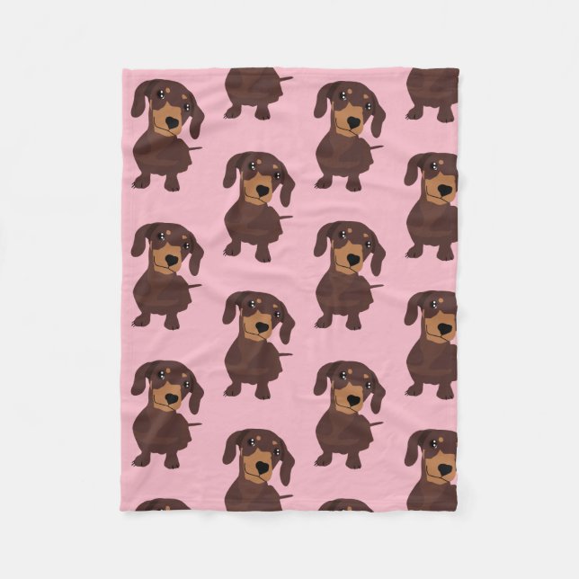 Cute Dachshund Pink Fleece Blanket (Front)