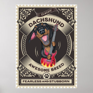 Cute Dachshund Playing Guitar Poster