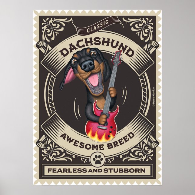 Cute Dachshund Playing Guitar Poster (Front)