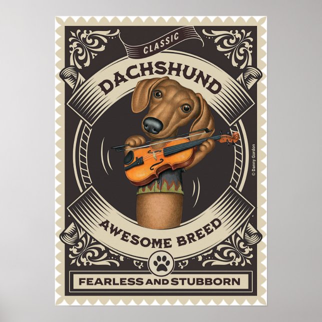 Cute Dachshund Playing Violin Poster (Front)