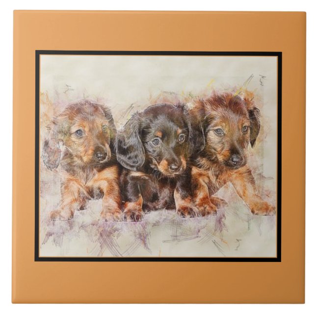 Cute DACHSHUND PUPPIES Pet Love, Dog KEEPSAKE Ceramic Tile (Front)